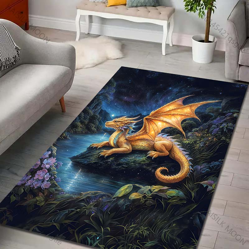 

Multiple sizes Golden dragon by riverside Print Carpet Rug for Living Room Bedroom Sofa Doormat Home Decor Non-slip Floor Mat 40cm x 60cm