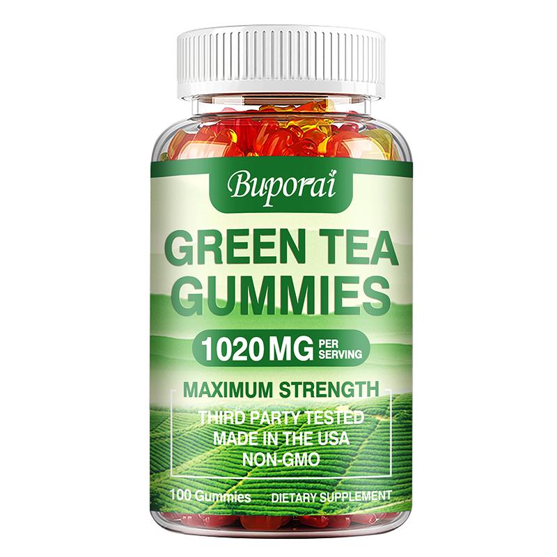 Green tea fat-burning gummies, containing green coffee bean extract and raspberry ketone, promote metabolism and enhance athletic performance. 100