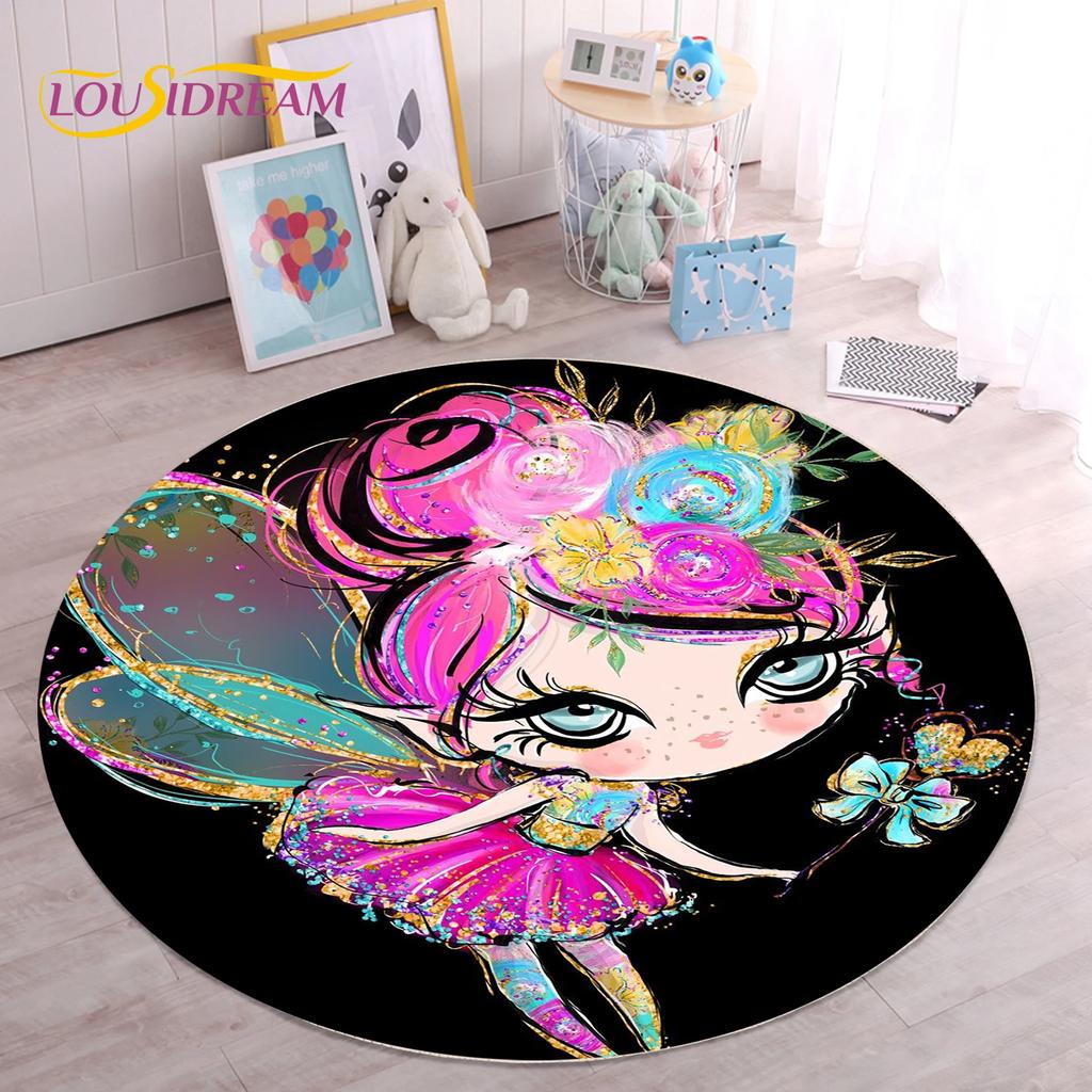 Cute Ballet Girl Ballerina Fairy Unicorn Cartoon Round Area Carpet Rug for Living Room Bedroom Kids Decor,Pet Area Rug Non-slip