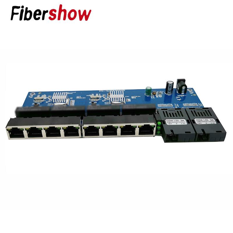 Gigabit Ethernet switch Fiber Optical Media Converter PCBA 8 RJ45 UTP and 2 SC fiber Port 10/100/1000M Board PCB
