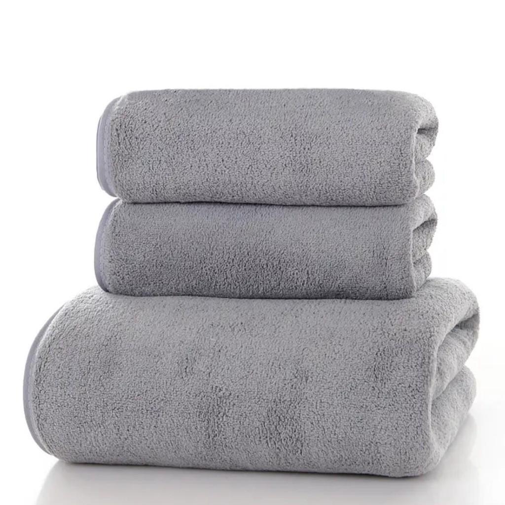 Pologge Korallfleece Baumwolle Badetuch Set: Dick, Wasserabsorbierend, 3-teilig für Erwachsene