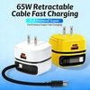 65W PD Fast Charger with Retractable Cable & Foldable Plug for Super Fast Mobile Charging