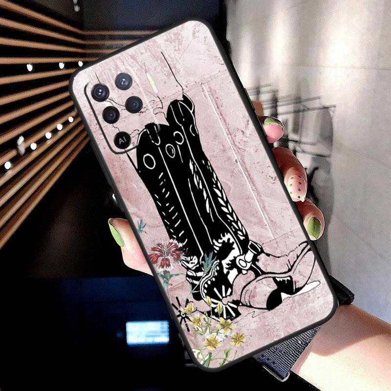 Western Cowgirl Cowboy Boots Cowhide Case For Oppo A5 Pro A15 A17 A57 A77 A18 A38 A58 A78 A94 A74 A54 A16 A76 A96 A40 A60 A80