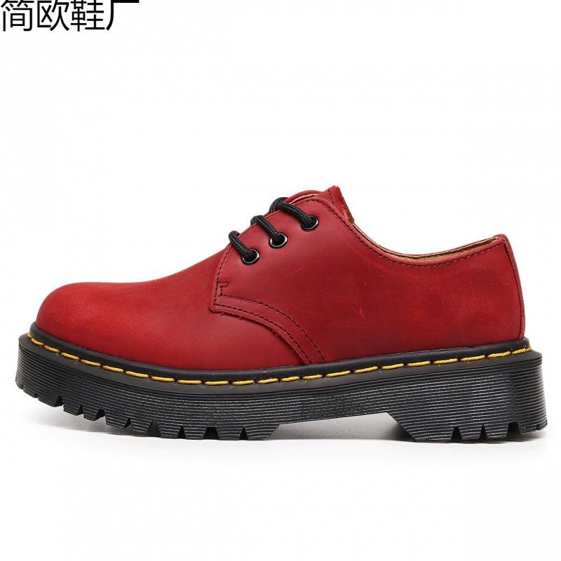 Martin Boots First Layer 1 Low-top Small Leather Shoes Women's Leather Crazy Horse Blue Large Size Short Boots Round Head Men's Break