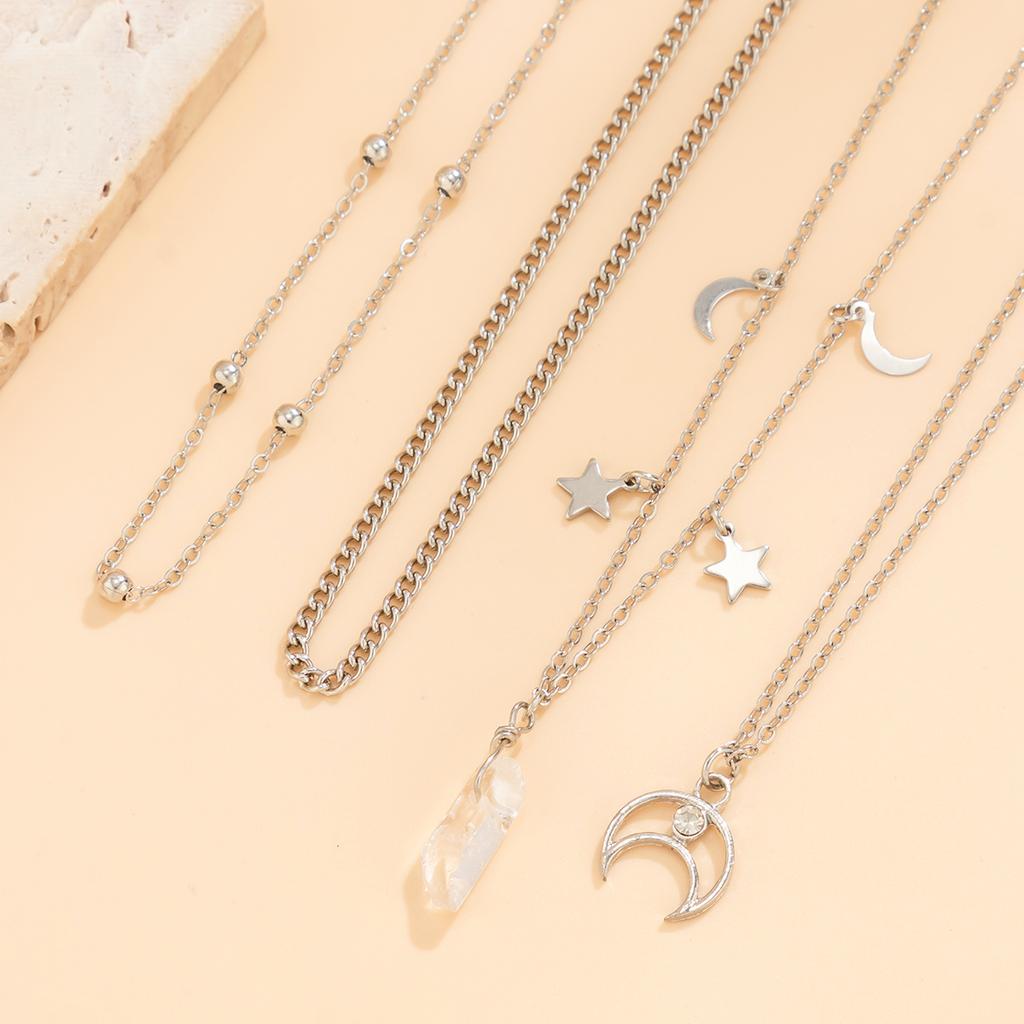Layered Chain with Moon and Stars Pendant Necklace for Women Trendy Charms Chain Accessories on Neck Fashion Jewelry Female Gift