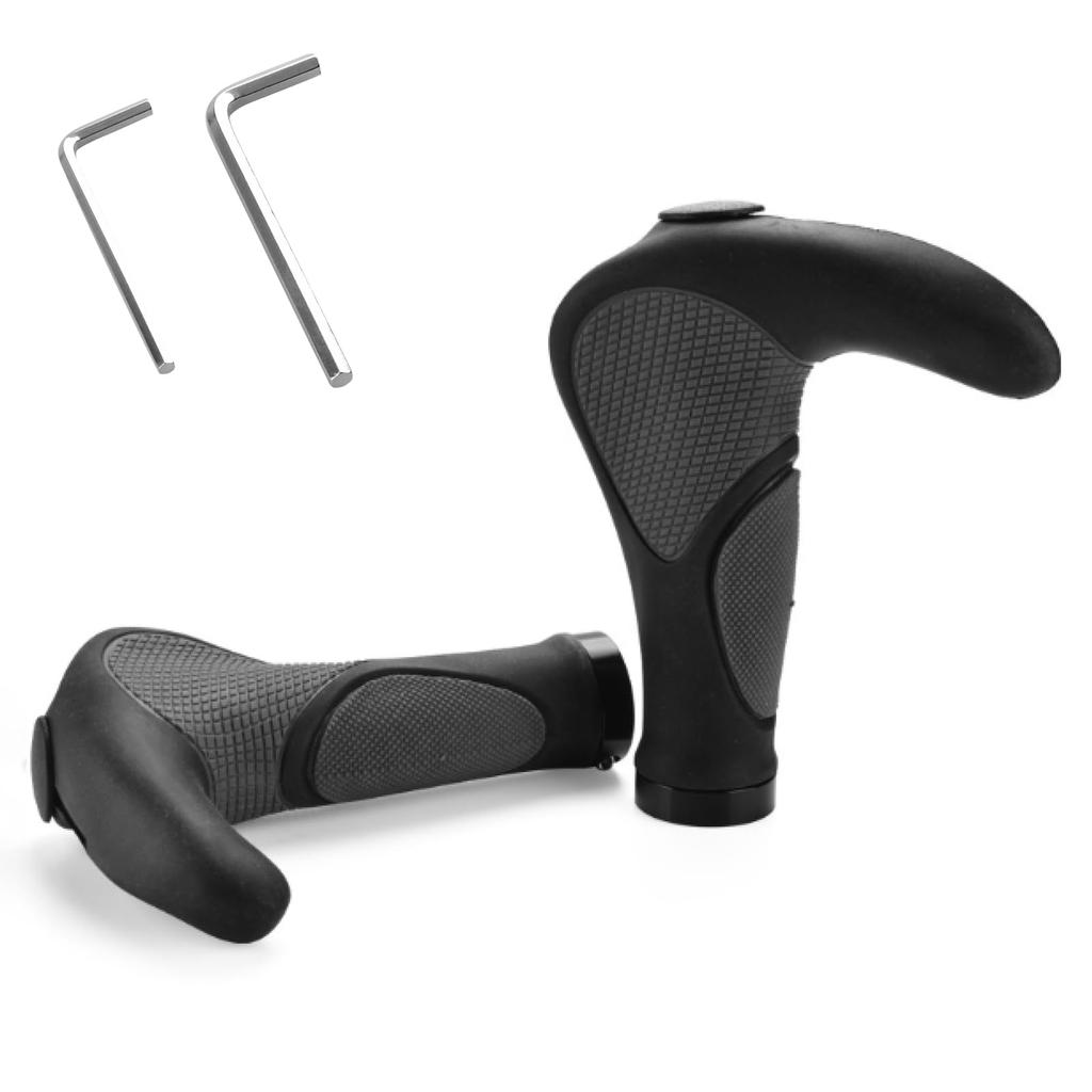 TRIWONDER Ergonomic Bicycle Handlebar Grips with MTB Bar Rubber and Horn Handlebar Grips for Cross Bikes and Mountain Bikes Ends, (Black - 143mm)
