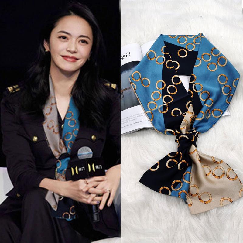 Luxury Design Women Summer Long Silk Scarf Hair Headband Foulard Skinny Bag Scarves Neckerchief Lady Shirt Decorative Streamers