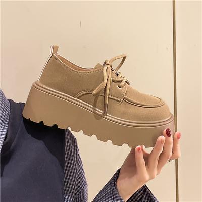 Casual Fashion Retro Versatile Thick Bottom Boken Shoes for Women 2025New Spring Autumn Short Height Increase Le Fu Single Shoes