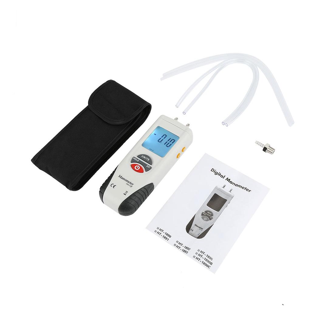 HT?1890 Handheld Digital Manometer Differential Gauge Air Pressure Meter 11 Selectable Units