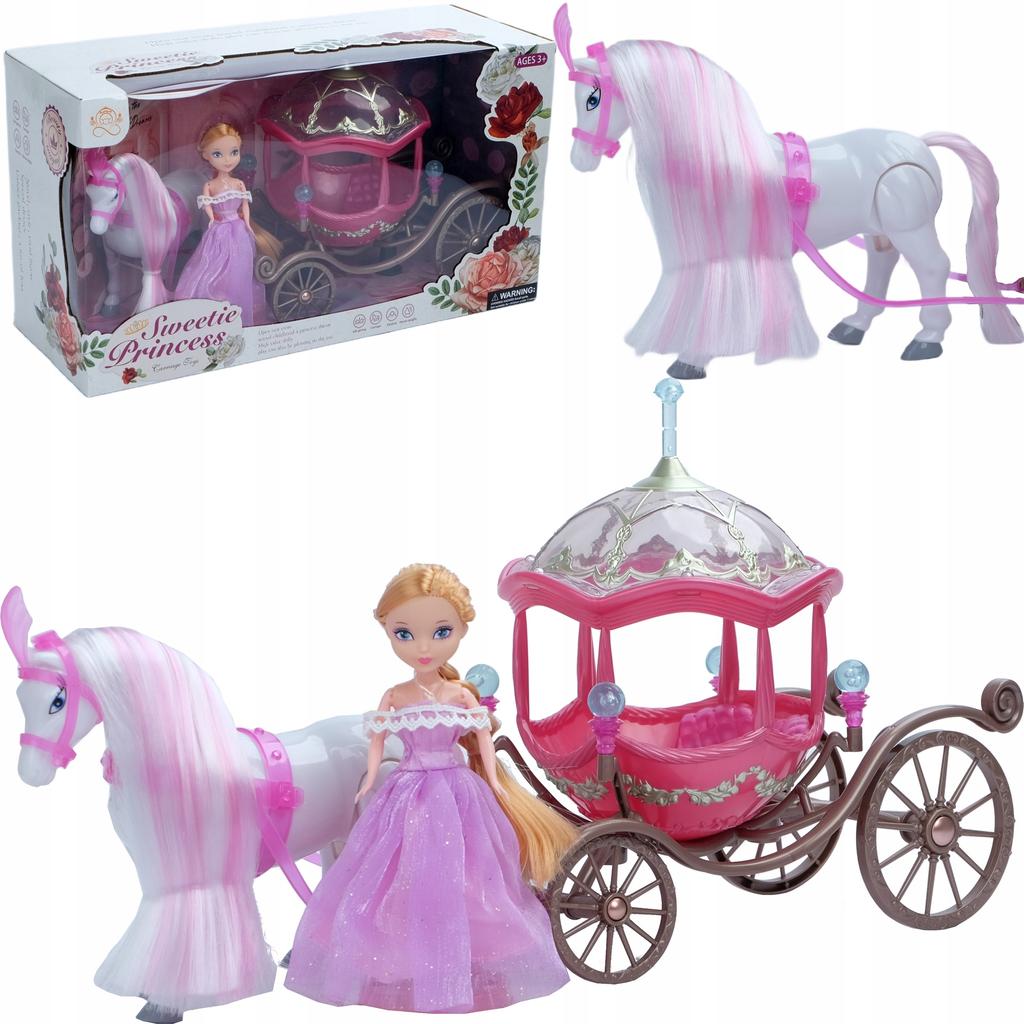 Rosa Einhorn B/O + Kutsche + Puppe 18cm 5472