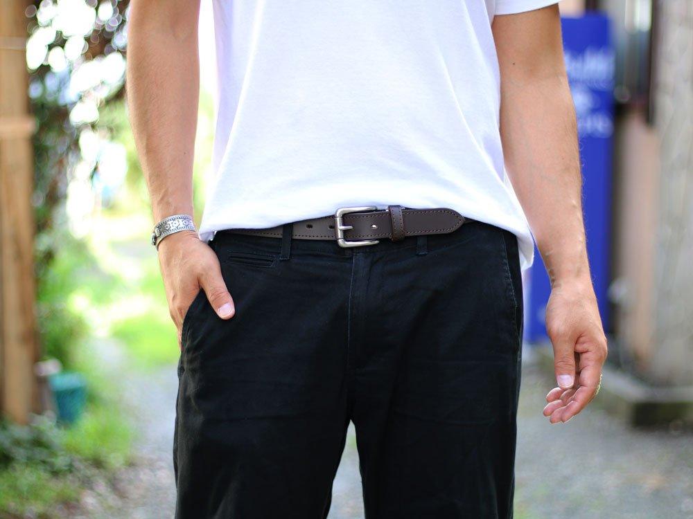 [Marukawa Jeans Power Jeans Value] Stitched Leather Belt for Men, Brown, Free Size