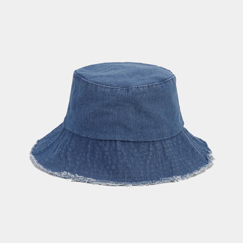 Autumn New Old Retro Solid Color Rough Edge Denim Bucket Hat Women's Washing Versatile Face Covering Bucket Basin Hat