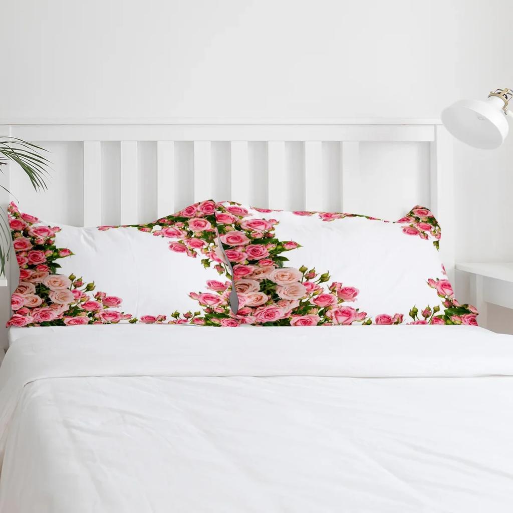Pink Rose Flower Bouquet White Bedding Set 3pcs Duvet Cover Pillowcase Kids Adult Quilt Cover Double Bed Set Home Textile