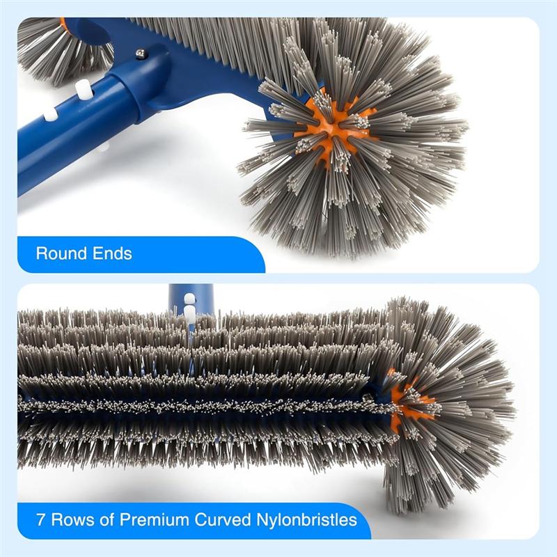

A95I-13 Inch Pool Brush For Cleaning Pool Walls, Pool Brush Head With Round Ends And EZ Clip Blue синій