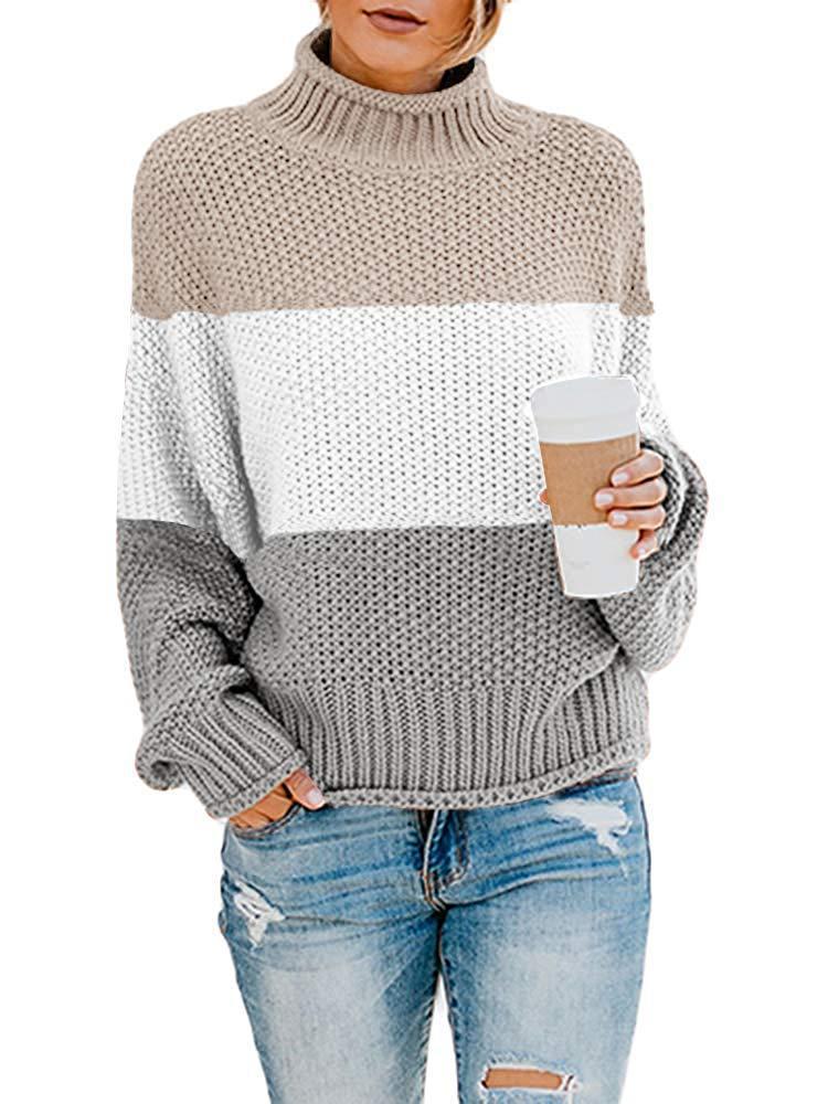 Women's High Collar Long Sleeve Loose Casual Knit Sweater