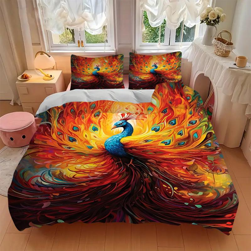 3pcs Peacock Feather Artwork Duvet Cover Set, 1 Duvet Cover + 2 Pillowcases (No Insert), High-Definition Print, Home & Dorm yy251123049