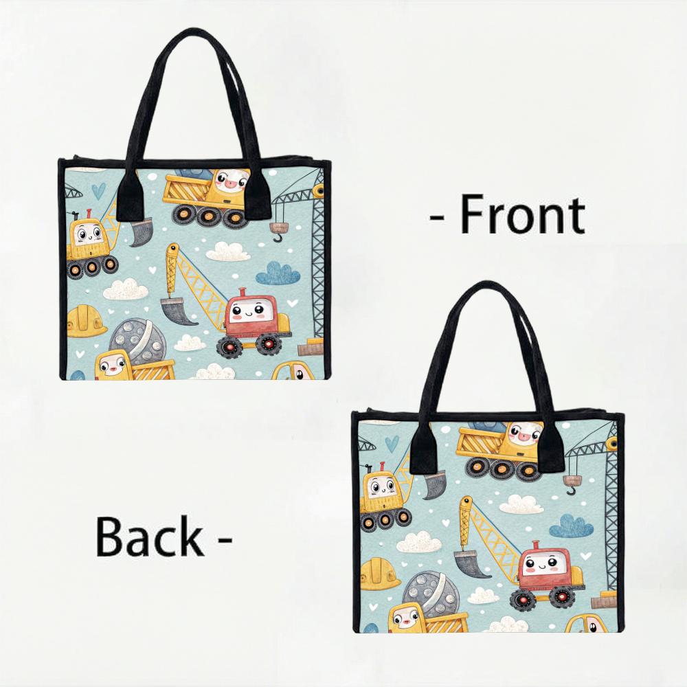 Cute Cartoon Construction Cars Large Tote Daily Outdoor Handbag Practical Carry Bag
