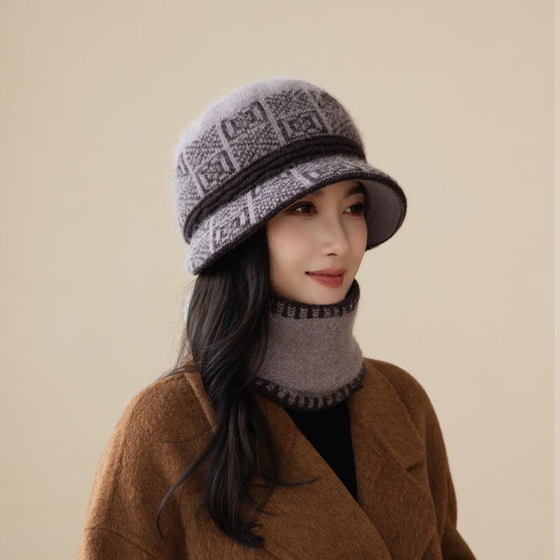 New senior knitted hat commuter wear casual warm neck protector short brim senior scarf hat