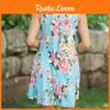 Sexy Summer Dress Loose Womans Fashion Casual Floral Print Sleeveless Dress In Bright Blue
