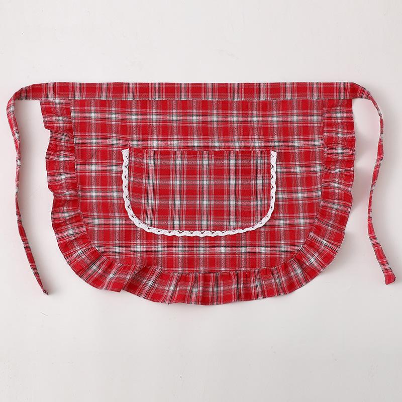 Apron Square Check Half Waist Apron Cotton Material Stain Resistant Breathable Home Cooking Work Clothes Kitchen Accessories