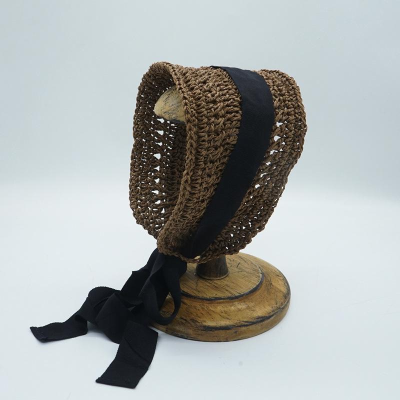 Japanese French Retro Hand-Woven Lace-Up Hair With Hat Female Spring Summer Vacation Cute Sweet Little Fresh
