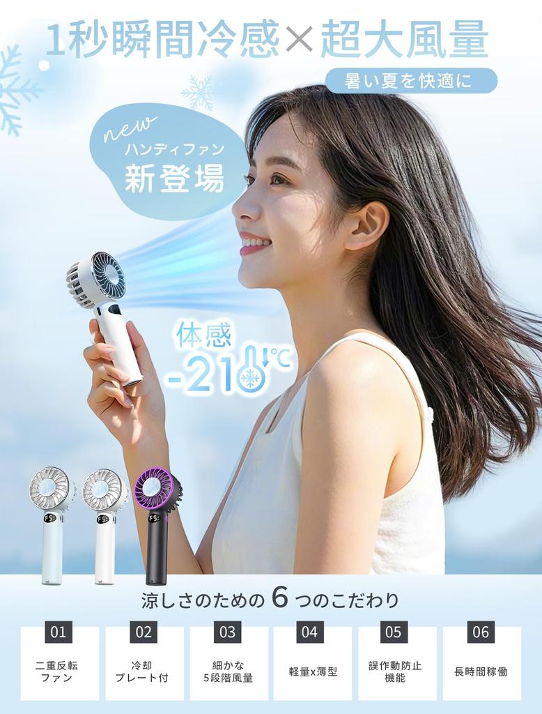 Handheld Portable Fan Instant 2025 Innovative with Cooling Neck USB Tabletop Mini LED Heatstroke Perfect for Fireworks and More [12 Blades, -16°C