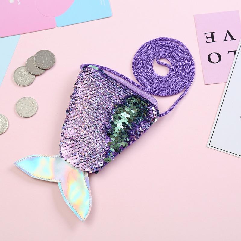 Fashion Mermaid Tail Sequins Coin Purse Girls Crossbody Bags Sling Money Change Card Holder Wallet Purse Bag Pouch for Kids Gift