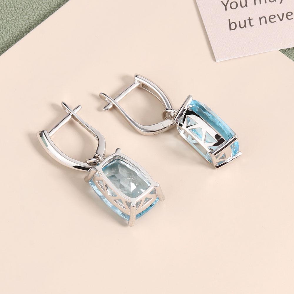 Real Sky Blue Topaz Earrings Special Cut Natural Gemstone Fine Jewelry for Women Earring 925 Sterling Silver
