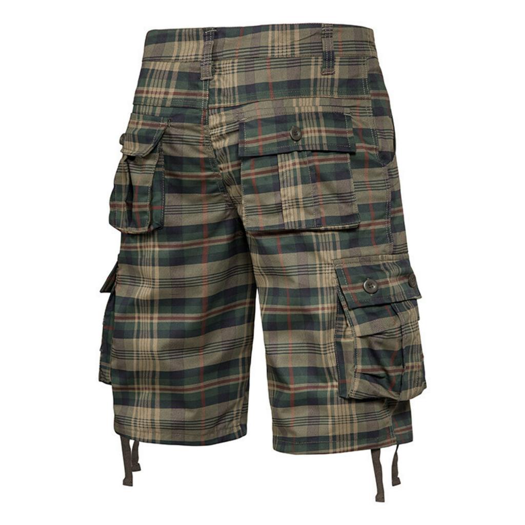 Men's Outdoor Cargo Shorts Multi Pocket Workwear Shorts Casual Plaid Pattern Knee Length Durable Fabric Lightweight Design