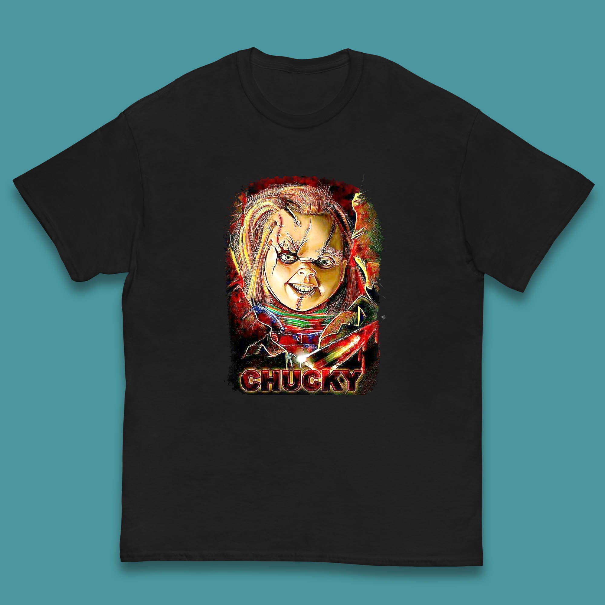 Chucky Distressed Childs Play Horror Monster Creepy Doll Toy Scary Halloween Scary Movie Character Kids T Shirt 140