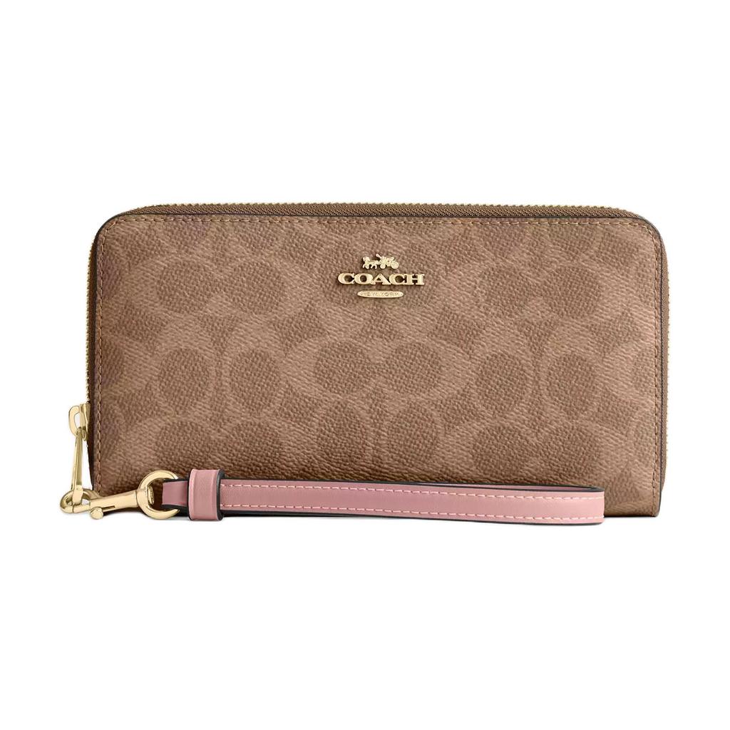 New COACH Coated Canvas Wallet Trumpets Women's Tan & Pink CW778-IMXB0