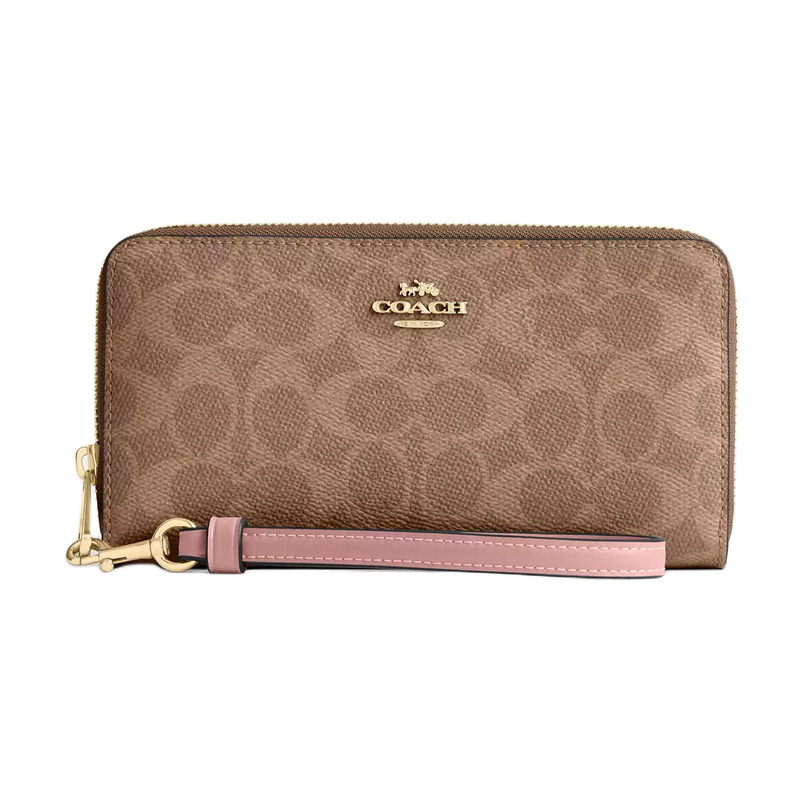 

New COACH Coated Canvas Wallet Trumpets Women s Tan & Pink CW778-IMXB0 19.1*2.5*10.2CM