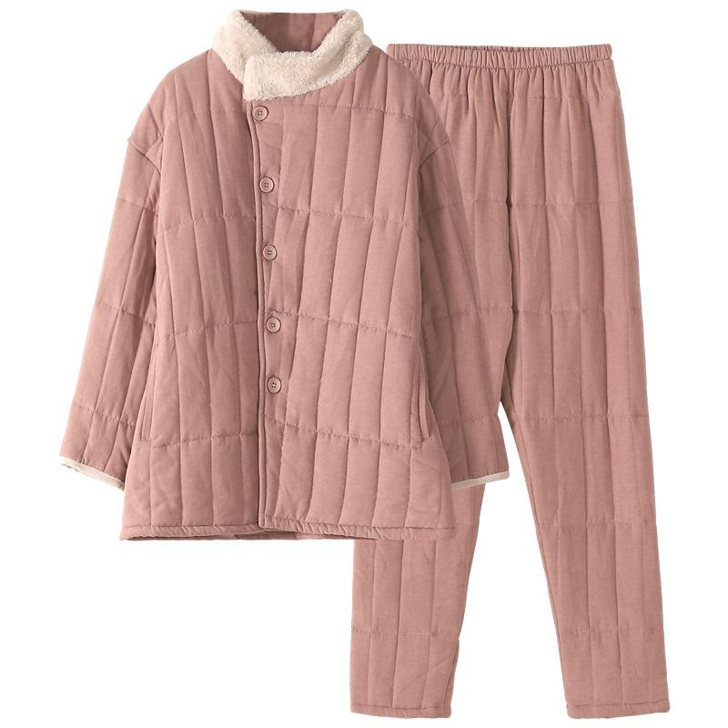 Pajamas Women'S Winter Thickened And Velvet Coral Velvet Three-Layer Padded Jacket Can Go Out Winter Loungewear