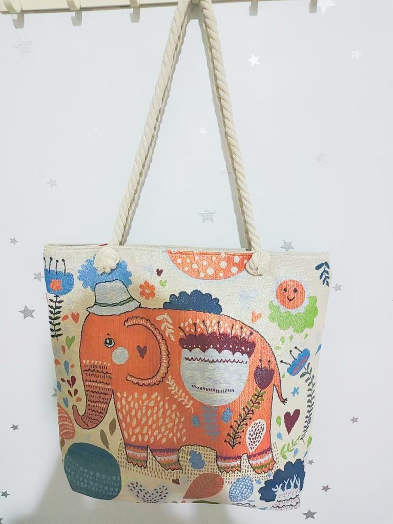 Ethnic style large shoulder bag South East Asia style double-sided embroidery cartoon animal elephant canvas bag female travel bag