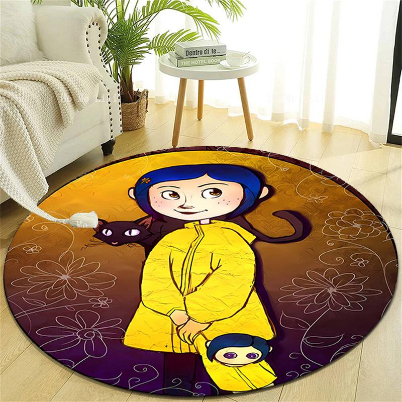 1pc Coraline (5) Design Printed Area Round Carpet for Bedroom Living Room Home Decor Rugs Mat Non Slip Mat Rug for Bedside