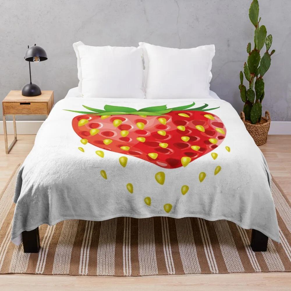 Fresh Strawberry Fruit Flannel Throw Blanket For Sofa Couch Bed Living Room Blanket King Queen Size Super Soft Warm Lightweight