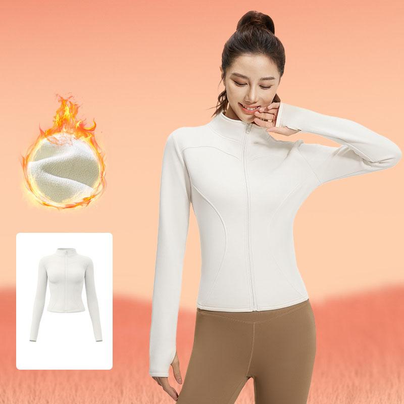 Winter High Elastic Peach Yoga Jackets Solid Clothes Long Sleeve Fleece Thick Yoga Jacket Women Zipper Fitness Yoga Coat