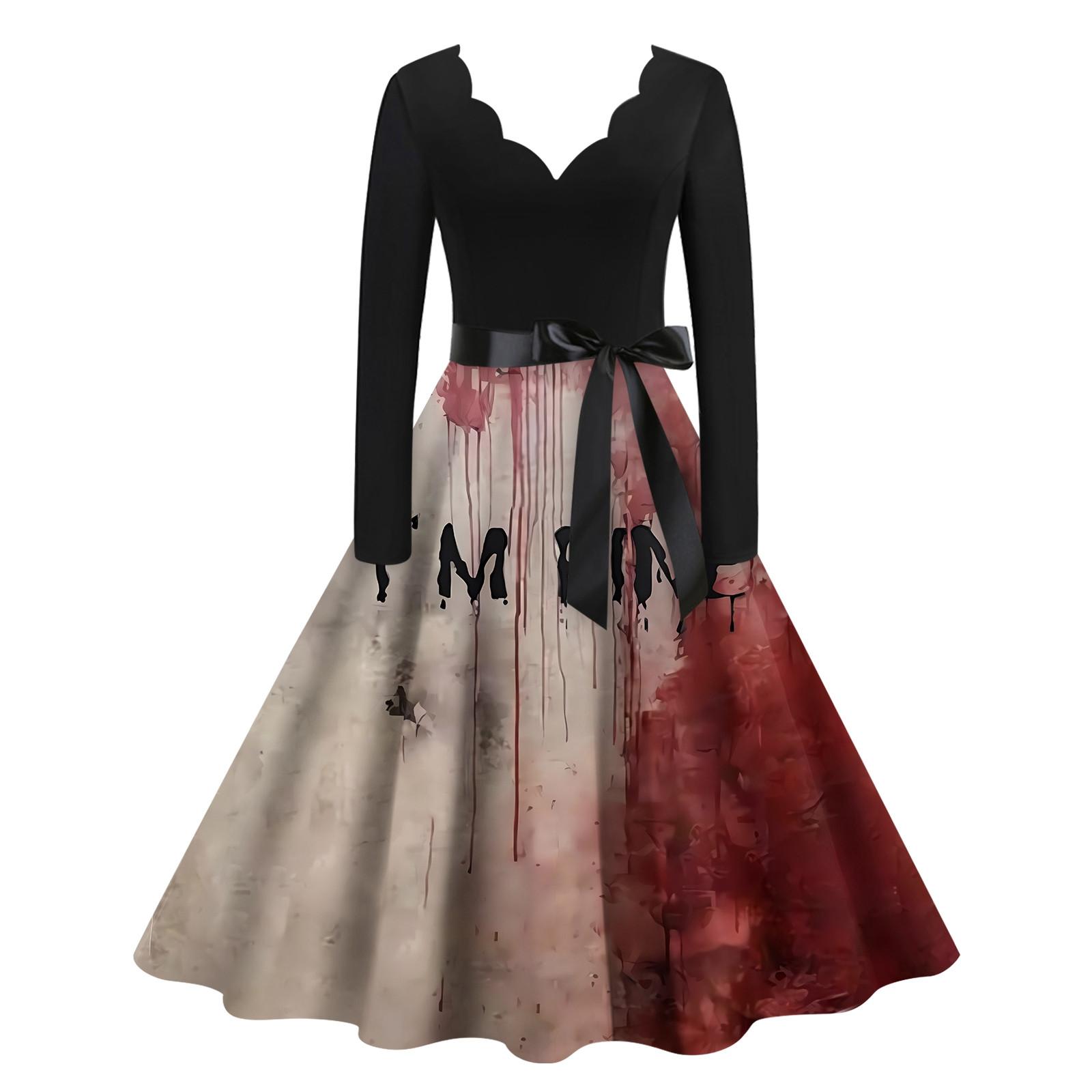 Хэллоуин Женское Повседневное Модное Платье с V-образным Вырезом и Принтом В Винтажном — фото 5