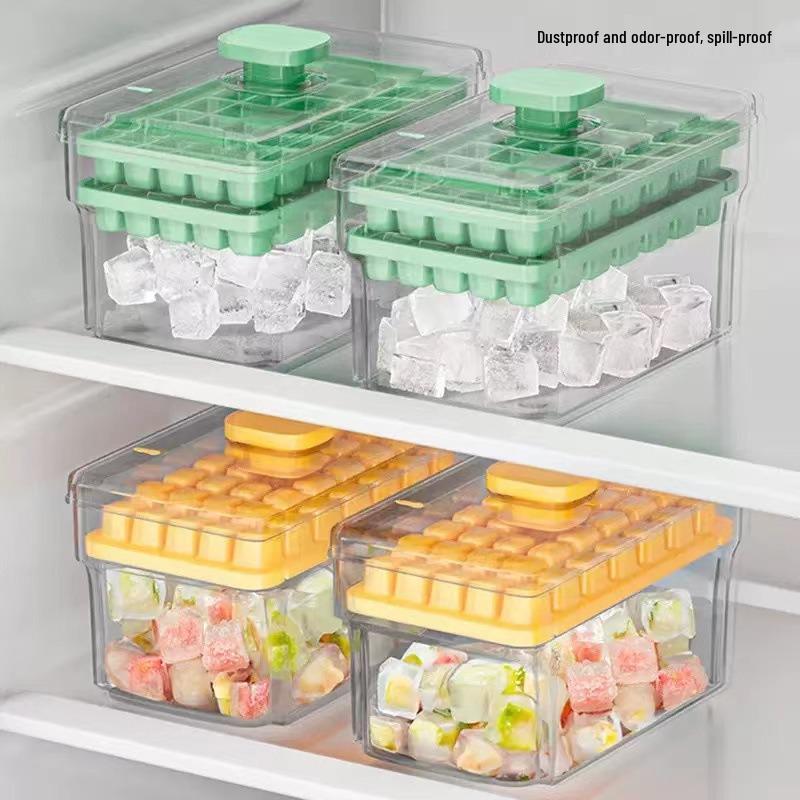 Portable Covered Ice Cube Tray with Lid - Single/Double Layer, Square Mold, Large Capacity Storage Box