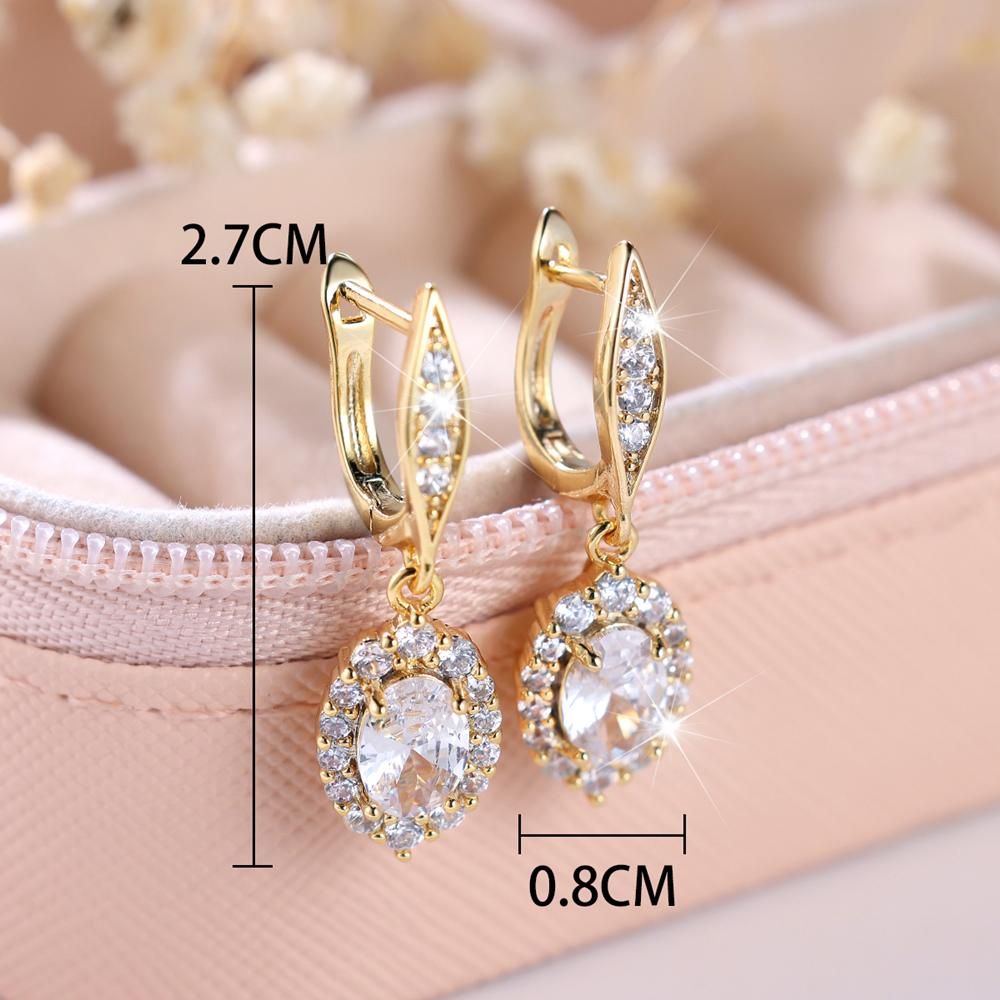 Luxurious Oval White Stone Drop Earrings for Women Temperament Gold Color Party Wedding Engagement Accessories Earrings Fashion Jewelry