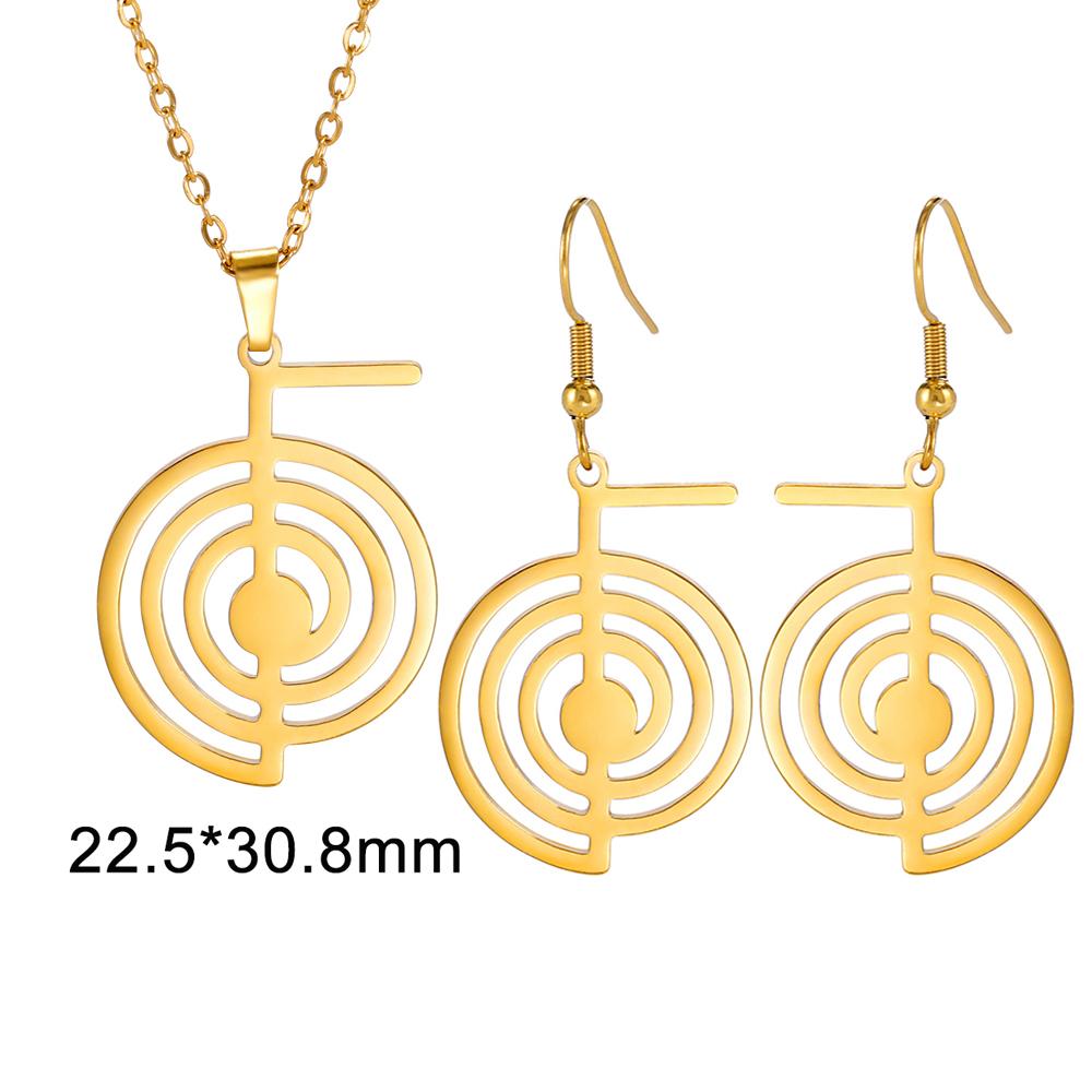 Dawapara Símbolo Reiki Cho Ku Rei Espiritual Conjunto de Joyas de Collar y Pendientes Amuleto de Sanación Geometría Sagrada Joyería de Acero Inoxidable