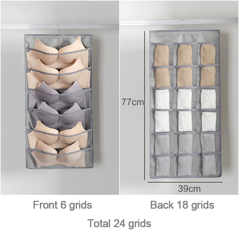 Non-Woven Double-Sided Underwear Storage Bag Wardrobe Hanging Bag Folding Clothing Organizer Transparent Socks Bra Storage Bags