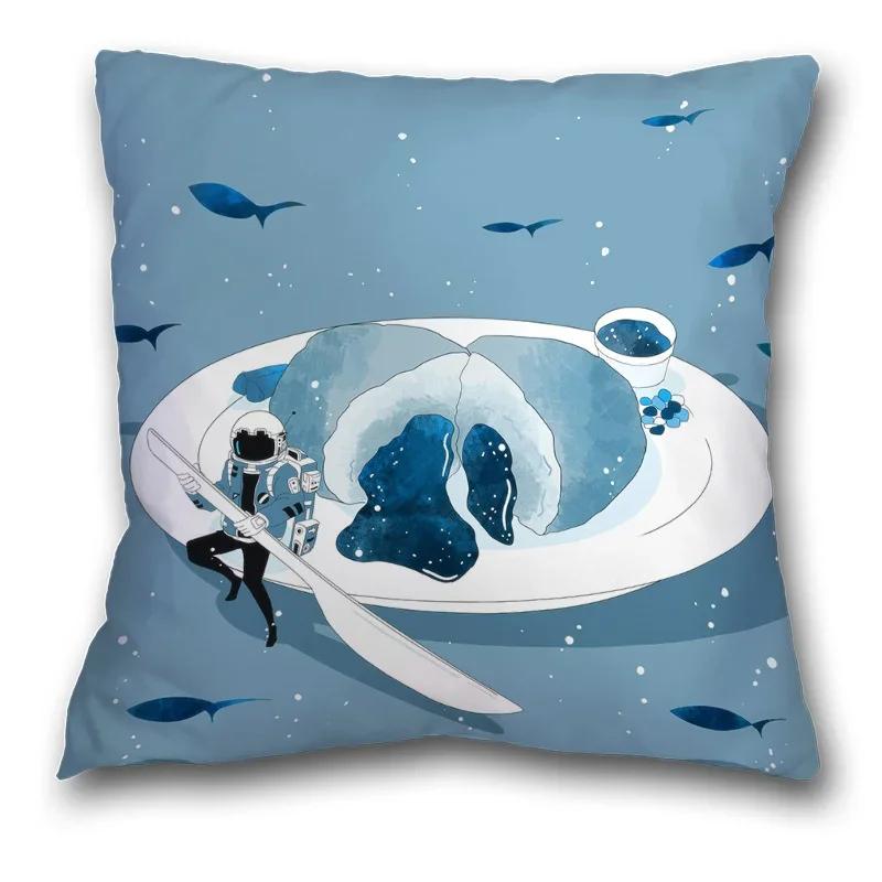 45x45cm Creative Spaceman Astronaut Ocean Blue Square Pillow Cover Living Room Sofa Office Seat Cushion  Home Decoration