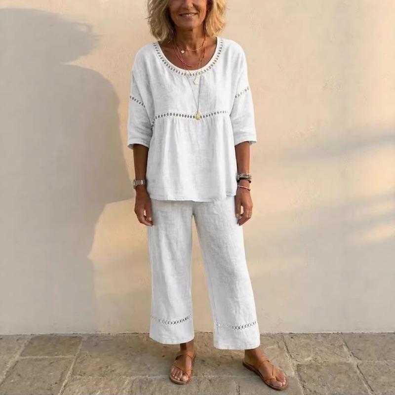YYFS Damen Mode Lässig Sommer Frühling Einfarbige Druck 1/2 Ärmel Rundhals Hosenanzüge