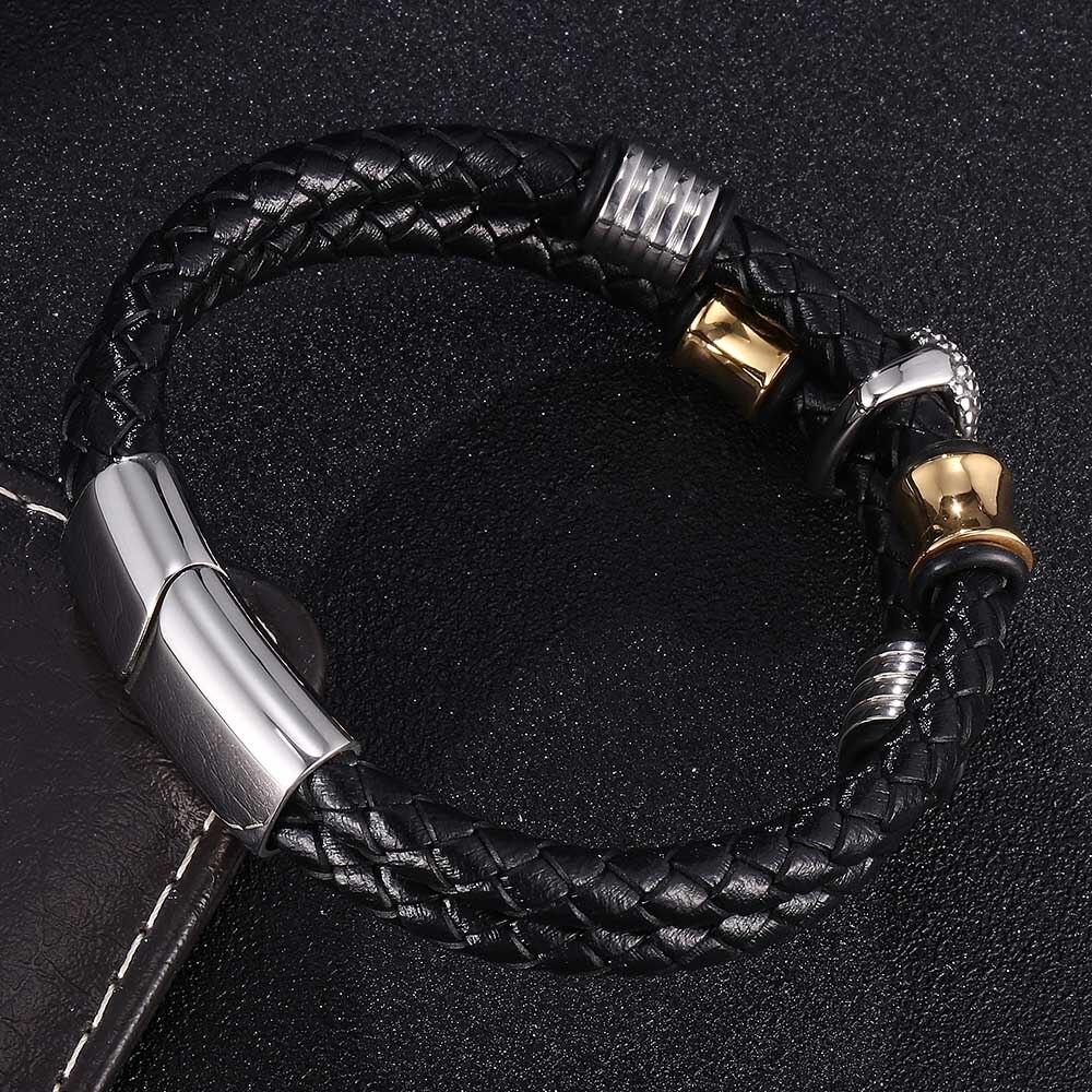 Men Jewelry Black Braided Leather Bracelets Men Stainless Steel Leahter Bracelets Cool Skull Bracelets Men Bracelet