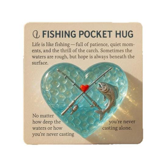 Fishing Lover Pocket Hug Token Sea Glass Heart-Shaped Acrylic Keepsake Encouragement Gift for Angler Dad Husband