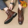 Brand Fashion Men's Side Zipper Snake Leather Pattern High Top Short Boots  Pointed Comfortable Banquet Men's Boots