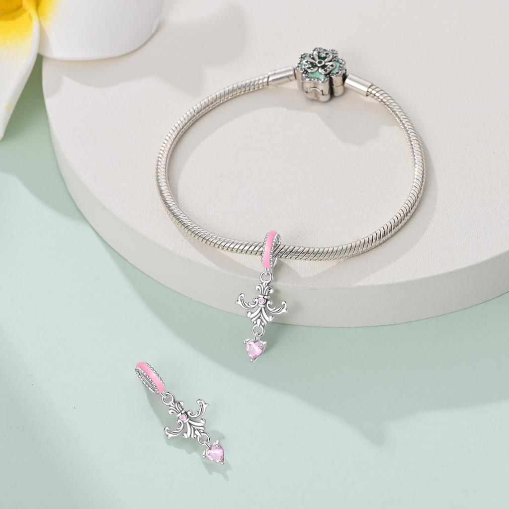 Original Charms Copper Pink Heart Classic Pendant For Travel Beads Fit Bracelet Women Jewelry Making Diy Gift