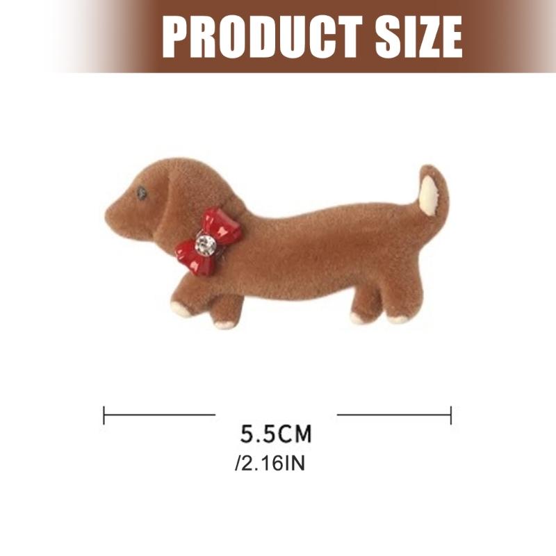 2PCS Popular Flock Dachshund Hair Barrettes With Side Clasp NonSlip Hairpin For Teens Girl Gentle Hair Accessories
