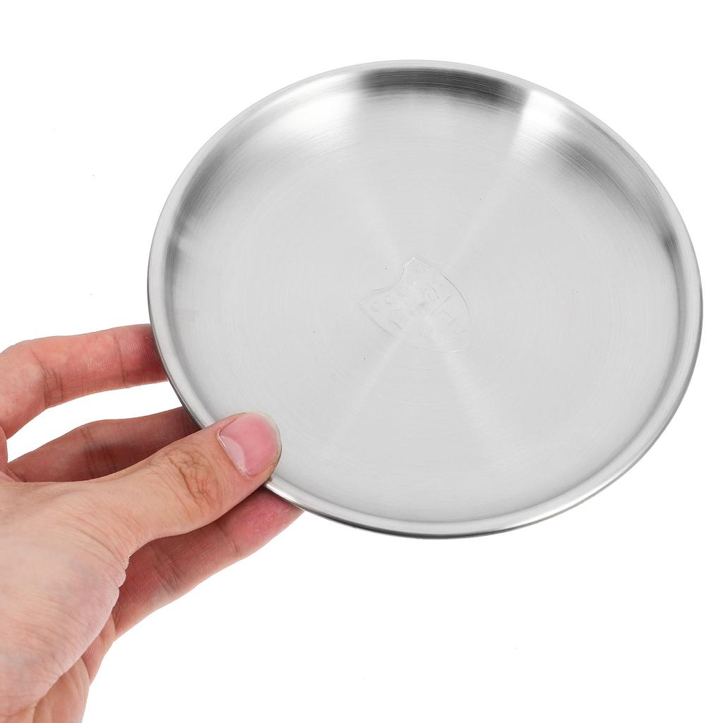4 Pcs Stainless Steel Tray Plate Food Round Silver Vintage Dinner Dish Cake Dessert Metal